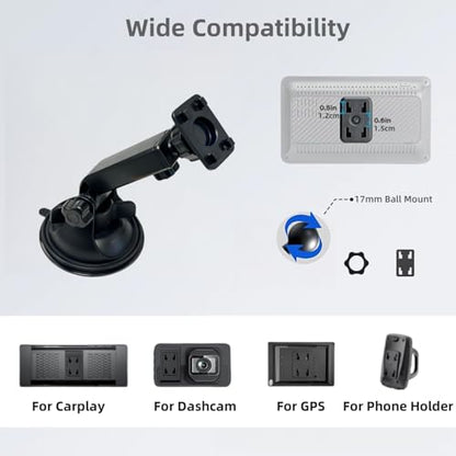 Carplay Screen Mount, Upgrade 90mm Larger Suction Cup Mount 360° Flexible Windshield Dashboard Bracket for 7" 9" 10.26" Inch Car Play Screen Replacement Mount
