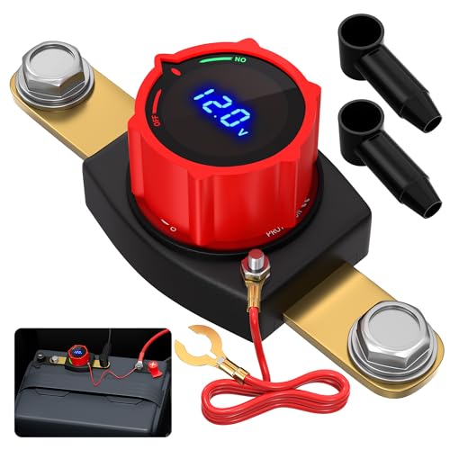 Joinfworld Side Post Battery Disconnect Switch 12V-48V with Led Voltmeter Display, DC 5-60V Battery Kill Switch Waterproof Marine Battery Cut Off Switch 12 Volt for Car RV Boat ATV UTV Vehicles - color: 300A On-Off Side Post with Voltmeter