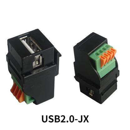 5-Piece USB 2.0 Straight trapezoidal Female Base Wiring with Plug Hole Connector Plug-in Wall Panel Connector Module -Black