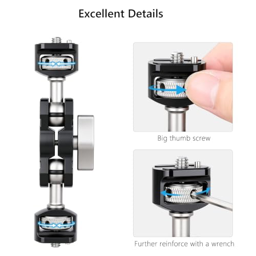 ARTCISE Magic Arm Mount, Double 1/4" 20 Screw Camera Extension Bracket with Anti-Twist Pin, 360° Adjustable Aluminum Articulating Arm, Max 13.2LB Load for DSLR, LED Light, Flash, Action Camera & Cage
