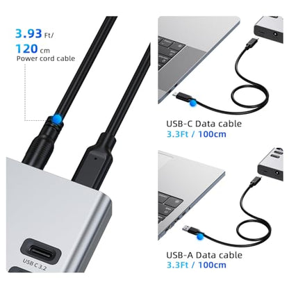 VANGREE Powered USB Hub 10Gbps, 17 Ports USB 3.2 Hub, 96W Power Adapter - color: Silver