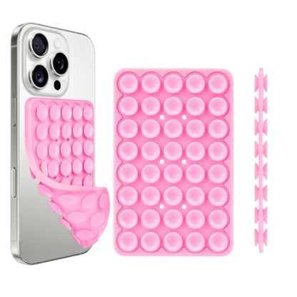 Giumel 1 Pack Silicone Suction Cup Phone Case Mount Double Sided, Universal Compatible Phone Holder, Strong Grip Holder for Selfies and Videos, Silicon Phone Stand Sticky for iPhone and Android Pink - color: 1 Pack Pink Double Sided