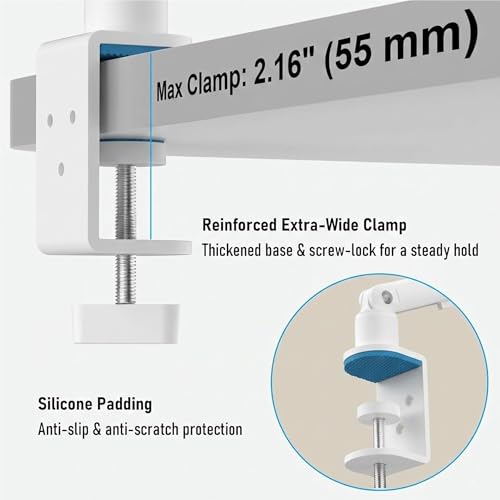 iPad Holder For Desk, Adjustable Tablet Arm iPad Desk Mount with C-Clamp - color: White, size: 15.6" Slim Clamp