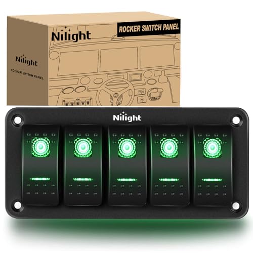 Nilight 5 Gang Rocker Switch Panel SPST On Off 5PIN Electrical Toggle Green - color: Green, size: 5 Gang