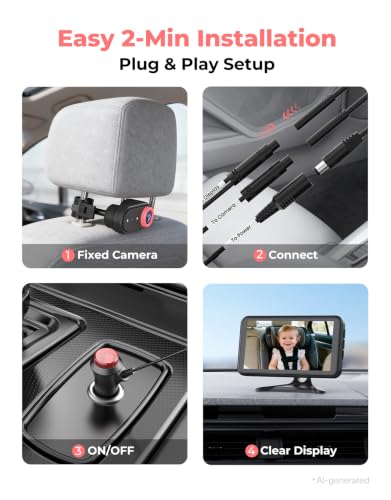 LUCKVIEW Baby Car Camera Monitor for Rear-Facing 3X Zoom Infant Monitor - color: Pink