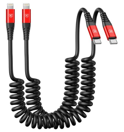USB C to Lightning Cable 6FT 2Pack, Coil iPhone Charger USB C Fast Charging - color: Red, size: 6FT, style: Usb C to Lightning