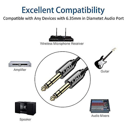 J&D 1/4 inch TRS Cable, Gold Plated Heavy Duty Copper Shell TRS 6.35mm Male to Male Balanced Stereo Audio Adapter, Quarter inch Guitar Interconnect Cable for Studio Monitors, Bass, Keyboard, 15 Feet - size: 15 Feet