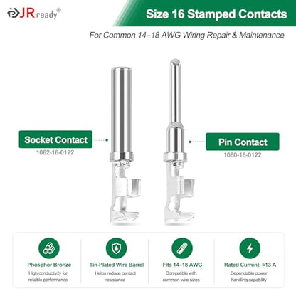 JRready 120 Pcs 2 Pin Deutsch DT Connector Kit 12 Sets, Gray Waterproof Wire Connectors, Size 16 Contacts with Tin-Plated Wire Barrels, Seal Plugs, 14-18 AWG for Car Truck Marine Wiring - size: 2-Pin (12 Pairs)