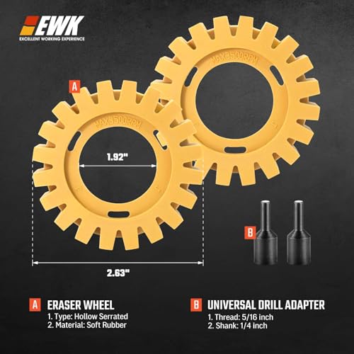 EWK Adhesive Eraser Wheel for Grinder, Hollow Serrated Decal Remover, Automotive Paint-Safe, Vinyl & Pinstripe Removal for Cars, RVs & Boats - style: 2 Pcs Hollow Serrated