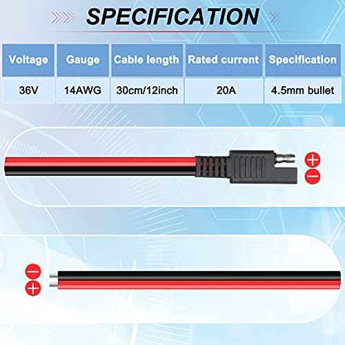 Frienda 16 Pack 14 Awg 2 Pin SAE Quick Connectors Extension Cable 1FT 12V - size: 14 AWG