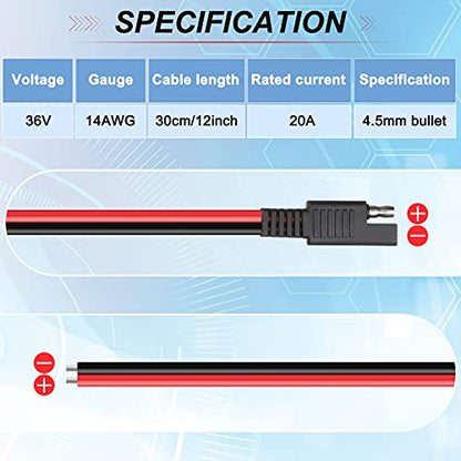 Frienda 16 Pack 14 Awg 2 Pin SAE Quick Connectors Extension Cable 1FT 12V - size: 14 AWG