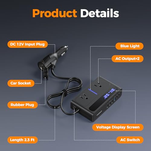 TESSAN 200W Car Power Inverter, 36W USB C Car Charger Adapter Fast Charging - size: 36W