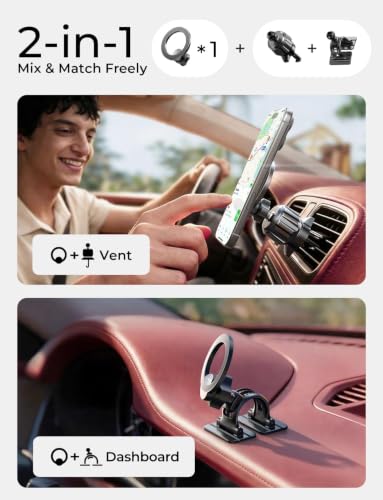 LISEN for MagSafe Car Phone Mount -Strong Magnets Magnetic Phone Holders for Your Car 2-in-1 Vent Dashboard Magnet Cell Phones Holder Mounts Car Accessories fit Note 18 iPhone 17 Pro Max 16 15 14 13 - color: Black