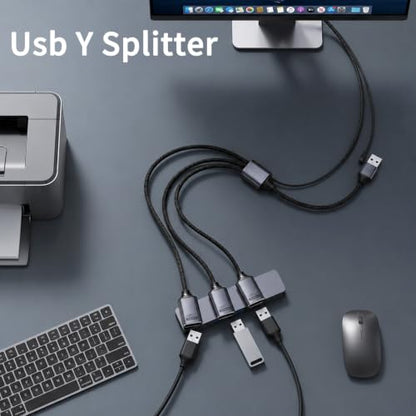 USB 2.0 Adapter USB Y Splitter 1 in 3 Out, 0.8Ft Male to 3 Female Extension Hub Cable for Car/PC/Laptop/Keyboard/Smartphone/Flash Drive Data Transmission (Black)