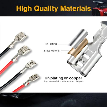 30PCS 4.8mm Female Spade Crimp Terminals with Insulating Sleeves - size: 4.8 mm terminals & 20cm long wires