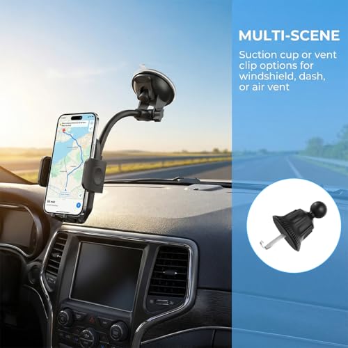 Car Windshield Phone Holder, 14" Gooseneck Strong Suction Cup Dashboard Air Vent Mobile Phone Stand, Hands-Free Auto Interior Dash Window Cellphone Mount, Fits Most 7" Devices (Carbon Fiber) - color: Carbon Fiber
