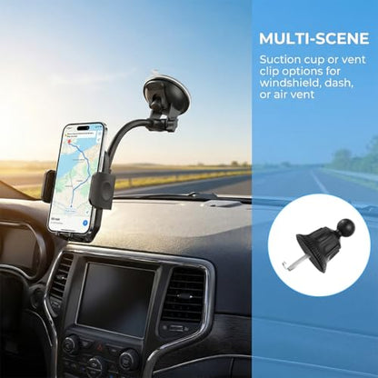 Car Windshield Phone Holder, 14" Gooseneck Strong Suction Cup Dashboard Air Vent Mobile Phone Stand, Hands-Free Auto Interior Dash Window Cellphone Mount, Fits Most 7" Devices (Carbon Fiber) - color: Carbon Fiber