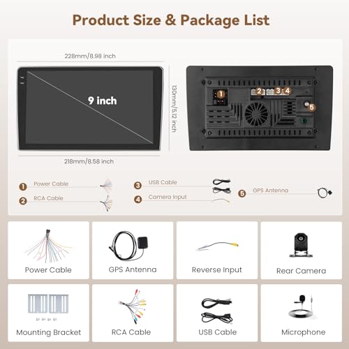 [4+64G] Hikity Android 15 Carplay Stereo Double Din, 9'' in-Cell Touch Screen Radio Wireless Carplay Android Auto 5G WiFi Car Stereo Bluetooth 5.0 Mirror Link GPS SWC FM/RDS/EQ, AHD Backup Camera+Mic - style: 2+64G HiFi