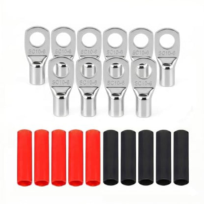 10PCS 8 Gauge Wire Connectors with Heat Shrink Tubing, Battery Terminal Ends, Tinned Copper Ring Terminals for 8 AWG - for Automotive, RV, Solar & Outdoor Power Equipment(SC10-6) - size: SC10-6
