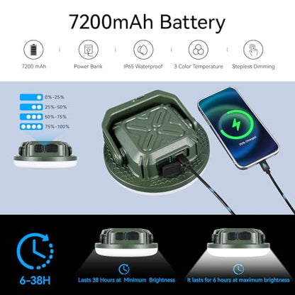 VAVOFO 30W LED Camping Lantern Rechargeable, 124 LED with 3 Lighting Modes, 3000LM, 7200mAh Portable Tent Light with Magnet, IP65 Waterproof for Emergencies, Outdoor and Indoor (Green) - size: 30W(Green)