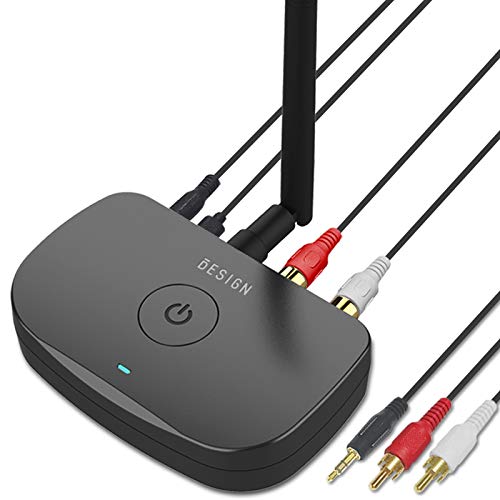Besign BE-RCA Long Range Bluetooth Music Receiver, Wireless Audio Adapter for Wired Speakers or Home Music Streaming Stereo System, Black
