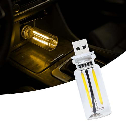Car USB Night Light Touch Dimmable - 1-Pack Retro LED Filament Lamp for Truck Interior, Bedroom & Camping | Glass Bottle Ambiance Lighting (Yellow) - color: 1 PCS (Yellow)