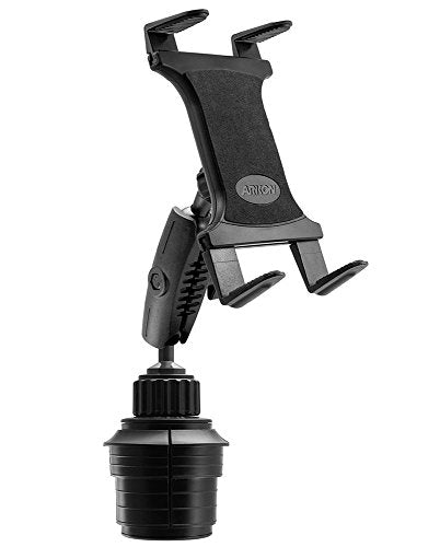 ARKON Mounts Car Cup Holder Tablet Mount | 360-degree Swivel Holder | All-Weather Composite Construction | Adjustable Grip for Customized Fit | Compatible with Tablet Size 7 to 18.4 inches