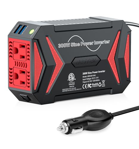 BESTEK Pure Sine Wave Power Inverter, 300W DC 12-17V to 110V AC Car Adapter - color: Black
