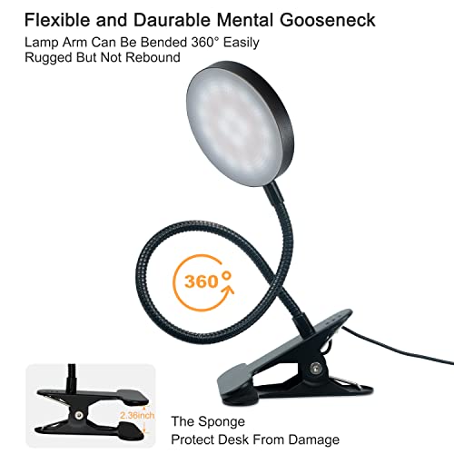 LiFMIRA Clip on Lamp, 8W 66 LED Bed Light for Reading, 5 Color Modes, 10 Brightness Levels, Eye Care, Flexible Gooseneck, Metal Clamp, USB Powered, Modern Design, Black - color: Matte Black