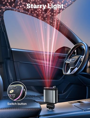 Starlight Retractable Car Charger with Retractable Cables, Starlight in Car Roof 4 in 1 Super Fast USB C Car Phone Charger, 2 USB Ports Starry Sky Adapter, Compatible with iPhone 17 16 15 14 13 12 - color: Deep Silver