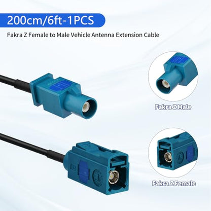 Yuslao Fakra Z Female to Fakra Z Male Connector Cable 2m 6.5ft Vehicle Car Antenna Extension Cable for Car Stereo Android Head Unit 4G LTE Telematics Bluetooth Module GPS Navigation Sirius XM Radio