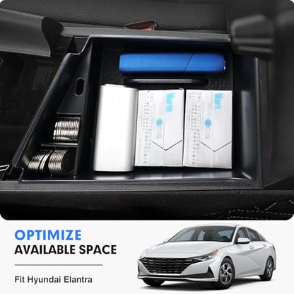 Autorder Center Console Organizer for 2021-2026 Hyundai Elantra Accessories Armrest Storage Box Secondary Insert Tray with Black & Blue Non-Slip Silicone Mats (NOT Fit Manual Hand Break Models) - size: 2021-2026 Hyundai Elantra