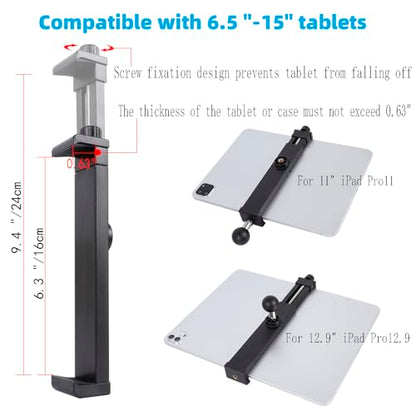 Tablet Mount with Dual Suction Cup Base for Truck Car Windshield, Aluminum Arm Heavy Duty Tablet Suction Holder for Window, Compatible with iPad Pro 12.9" Air Mini 6.5-13" Tablets