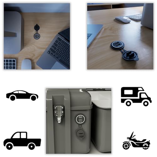 Dual USB Charger Socket Blue LED 12V/24V 2.1A & 2.1A for Marine Motorcycle Truck Golf Cart RV, Car etc.