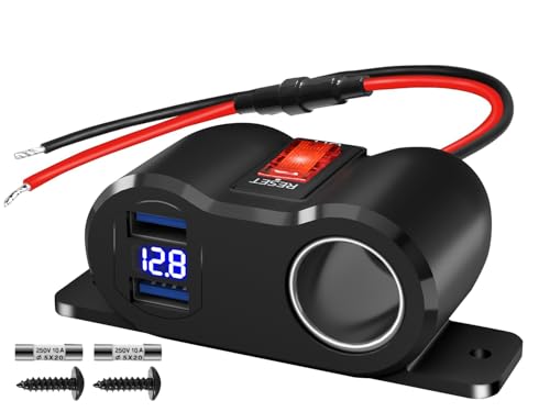120W 2*QC3.0 Outlet Cigarette Lighter Socket Splitter LED Voltmeter - color: Black Blue, size: 1P