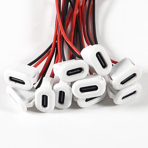 10PCS Type-C Female Chassis Waterproof 2P Solder Wire Type USB C Pigtail Cable Extension Power Cable USB-C Plug to 2 Pin Bare Wire Open End Connector White - style: C