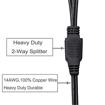10ft / 3.05m 14 AWG Extension Cord Dual Plug Socket with Battery Clamp 12V/ 24V Battery Clip-On and Cigarette Lighter Adapter