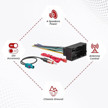 RED WOLF Stereo Wiring Harness Antenna Adapter Fit for 2013-2019 Dodge Ram, Jeep 2014-2020, Chrysler 2015-2020 Aftermarket Radio Nav Cable Connector No Factory Premium Amp