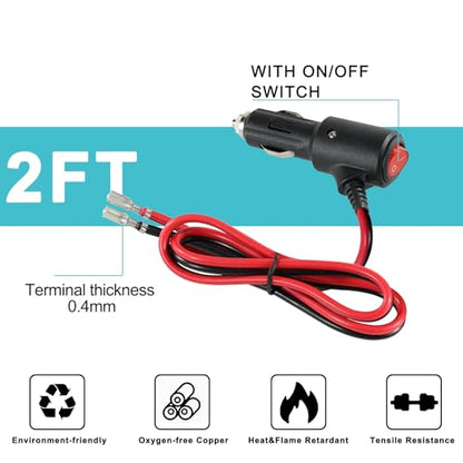 SPARKING 12Volt Replacement Cigarette Lighter Male Plug with On Off Switch - 2FT 12V Fused 15amp Cigarette Male Plug with 16AWG Lead, 12V DC Car Plug for Car Cooler,Cb Radio, Air Compressor - size: 2FT