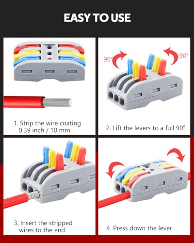 ALITOVE 25pcs Lever Wire Connectors 3 Port Quick Wire Connector 3 in 3 Out - size: 25PCS, style: 3 in 3 out