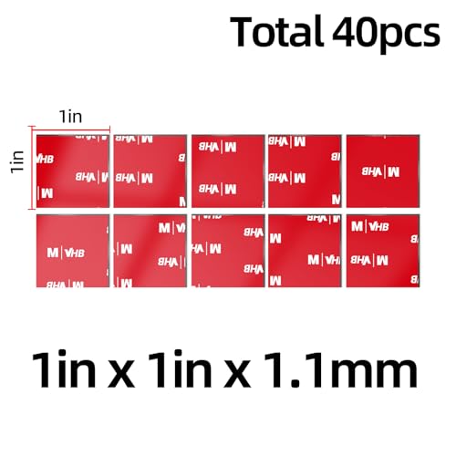 40 PCS VHB Adhesive Pads 1" x 1" Heavy Duty Double Sided Mounting Tape Squares, Automotive Grade Foam Adhesive for Dash Cam, Phone Mount, GPS Holder, Rear View Mirror & Car Accessories