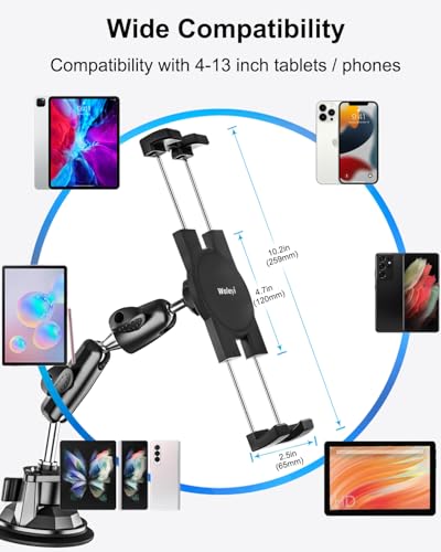 Tablet Holder for Car Truck - [Strong Suction Cup] Heavy Duty Dashboard Windshield Tablet Mount for Car with Adjustable Metal Arm for 4.7-13" iPad Pro Air Mini, Galaxy Tab, Z Fold, Fire, iPhone