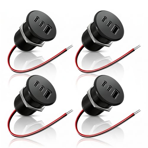 4PCS 90W All-Aluminum RV USB Outlet 12V/24V 3 Ports Recessed Mount - color: Black, size: 4P