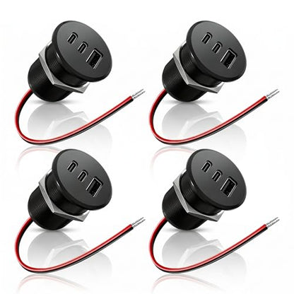 4PCS 90W All-Aluminum RV USB Outlet 12V/24V 3 Ports Recessed Mount - color: Black, size: 4P