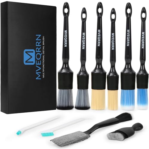 MVEQRRN 10PCS Car Detailing Brush Set,Boars Hair Detail Brush Kit(Black) - color: 10pcs detail brush set black
