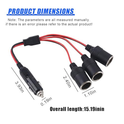 Craedli 1 to 3 Car Cigarette Lighter Splitter Adapter, 12V/24V 3-Way Splitter Automotive Power Charger Port Socket with On Off Switch, Cigarette Lighter Extension Cord with 15A Fuse (1to3) - size: 1to3