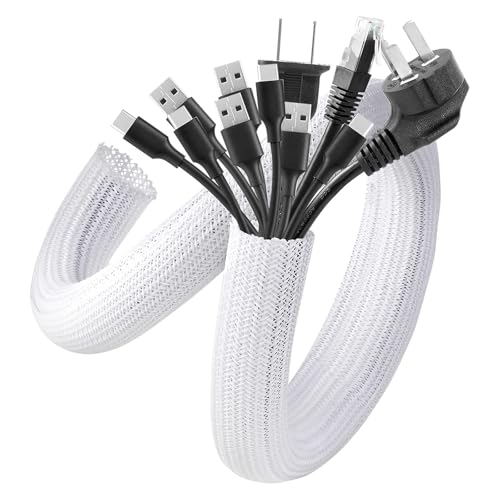 AGPTEK Cable Management Sleeve, 2 Pack 5ft - 1.6 inch Cord Hider, White - color: White, size: 1.6"-10ft