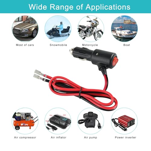 SPARKING 12Volt Replacement Cigarette Lighter Male Plug with On Off Switch - 2FT 12V Fused 15amp Cigarette Male Plug with 16AWG Lead, 12V DC Car Plug for Car Cooler,Cb Radio, Air Compressor - size: 2FT