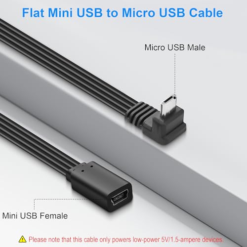 Micro USB to Mini USB Flat Cable,90 Degree Micro 5P Male to Mini USB 5P Female Connector Adapter Support Charge & Data Sync for MP3 Player, Dash Cam,Digital Camera 7.87in (Up Angle) - style: Up Angle