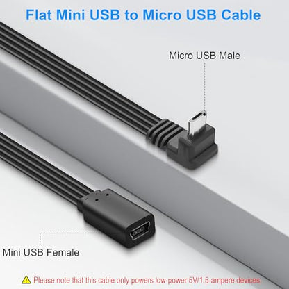 Micro USB to Mini USB Flat Cable,90 Degree Micro 5P Male to Mini USB 5P Female Connector Adapter Support Charge & Data Sync for MP3 Player, Dash Cam,Digital Camera 7.87in (Up Angle) - style: Up Angle